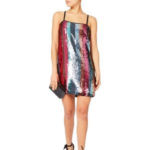 TANYA TAYLOR Erykah Striped Rainbow Sequin Mini DresS